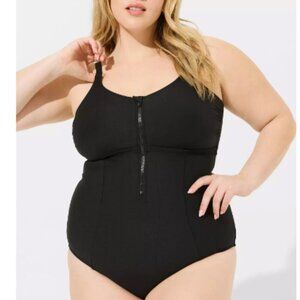 Torrid Corset Shape Swim Zip Front One Piece Swimsuit True Black Wirefree 4X